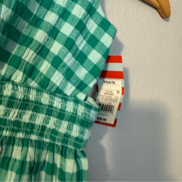 New Cat & Jack Green Checkered Kids Dress XS (4/5) Cut Out Detail - Picture 7 of 9